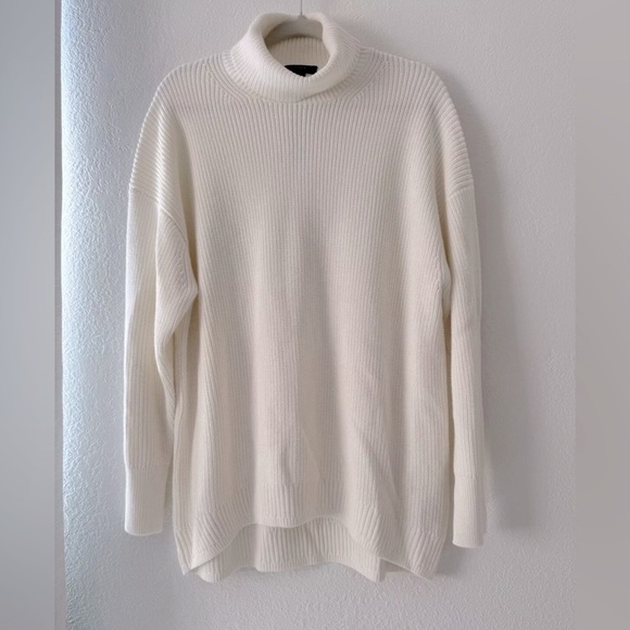 J Crew New Cotton-cashmere ribbed turtleneck sweater Cream Size L Relaxed - Picture 4 of 14